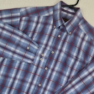Ariat Plaid Button Down Shirt Mens M Blue Red Long Sleeve Western Workwear Logo